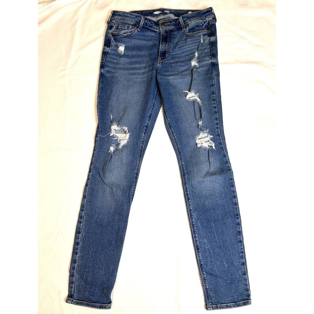 Old Navy Jeans Women 10 Tall‎ Rockstar Super Skinny Mid Rise Denim Distressed